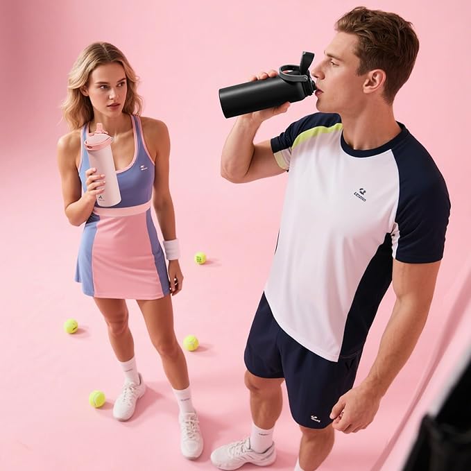 POWCAN 24 oz Steel Insulated Water Bottle: 2-in-1 Push-Button Spout & Flip Straw Lid, Leakproof, Cold 24 Hrs, Fits Car Cup Holder, Reusable Metal Sports Bottle for Travel, Gym, School (Icy Drift)