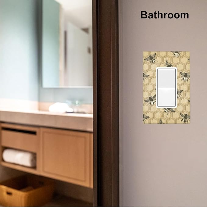 Honey Bee Honeycomb 1-Gang Rocker Wall Plate, Vintage Bee Switch Plate for Kitchen, Living Room, Sunroom & Home
