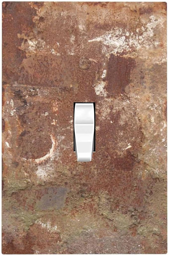 Decorative Light Switch Cover Shabby Old Aged Rusty Antique Brass Metal 1 Gang Single Toggle Device Electrical Faceplate Switchplates Decorator Outlet Wall Plate For Farmhouse Cabin Decor