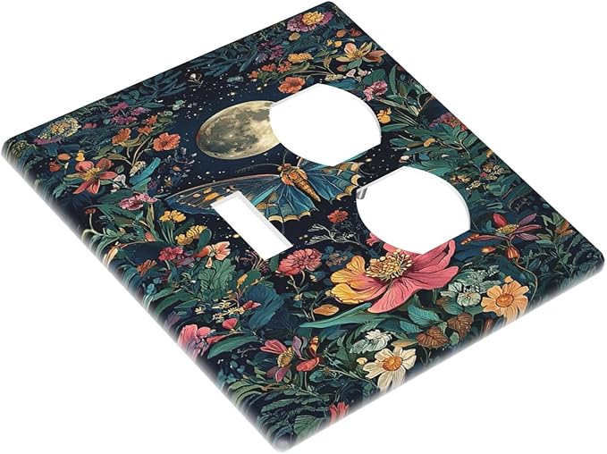 Outlet Covers Bohemian Moon Butterfly Floral 1 Toggle 1 Duplex Switch Plate Covers Electrical Light Switch Cover Plate Decorative Wall Plate Socket Cover for Bedroom Cabin Decor