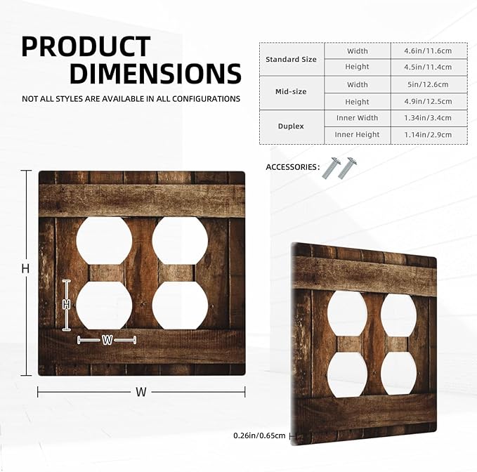 Brown Wooden Barn Door Old Wood Print Outlet Covers 2 Gang Double Duplex Decorative Light Switch Covers Electrical Wallplates Socket Faceplate for Farmhouse Home Decor