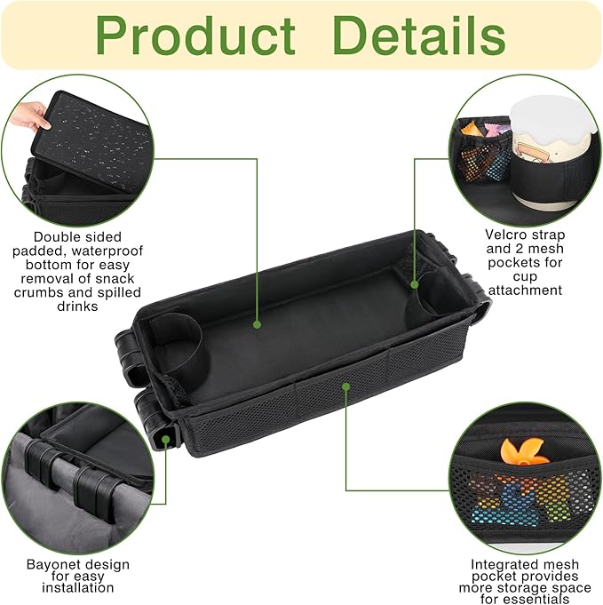 AROUY Stroller Snack Tray Attachment - Universal Stroller Snack Tray for Wonderfold Wagon W4 Accessories - Snack Tray for Kids - Easy to Clean Stroller Wagon Snack Tray with Cup Holder (L (W2 Model))