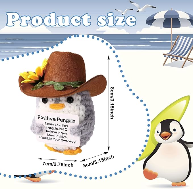 TOYMIS Sunflower Crochet with Cowboy Hat Emotional Doll Support Crocheted Knitted Animal for Inspirational Motivational Gift Home Office Decor White Elephant Exchange
