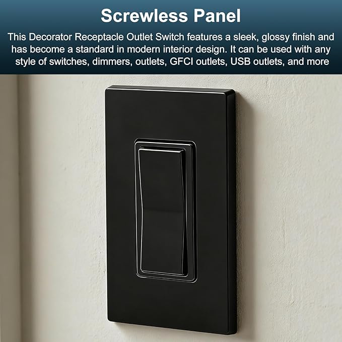 Matte Black 1 Gang Screwless Wall Plate, Child Safe Outlet Cover and Smooth Face Switch Plate – Unbreakable Polycarbonate Thermoplastic, Compatible with Leviton 80301-SE, 3-Pack