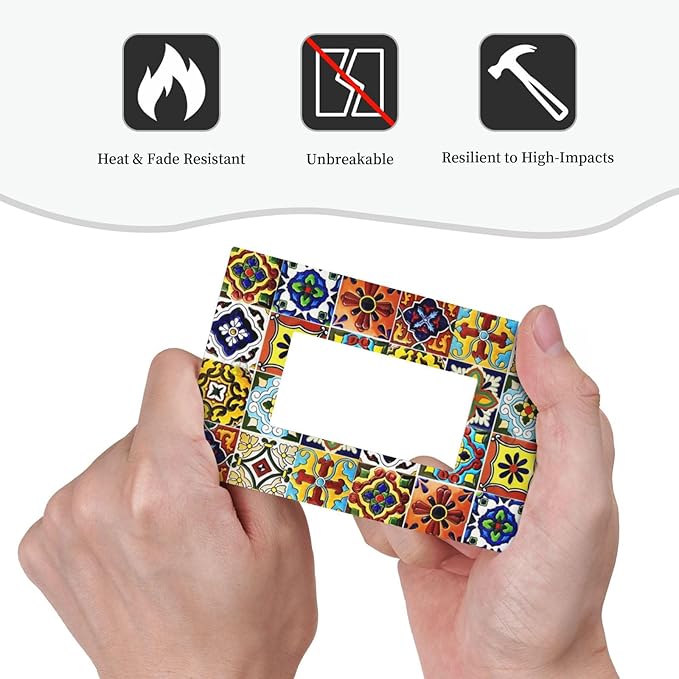 Retro Matte Mosaic Moroccan Mexican Mandala Boho Talavera Style Ceramic Tile 1 Gang Single Decorator/GFCI Device Outlet Wall Plate Electrical One Rocker Decorative Light Switch Cover Faceplate Dimmer