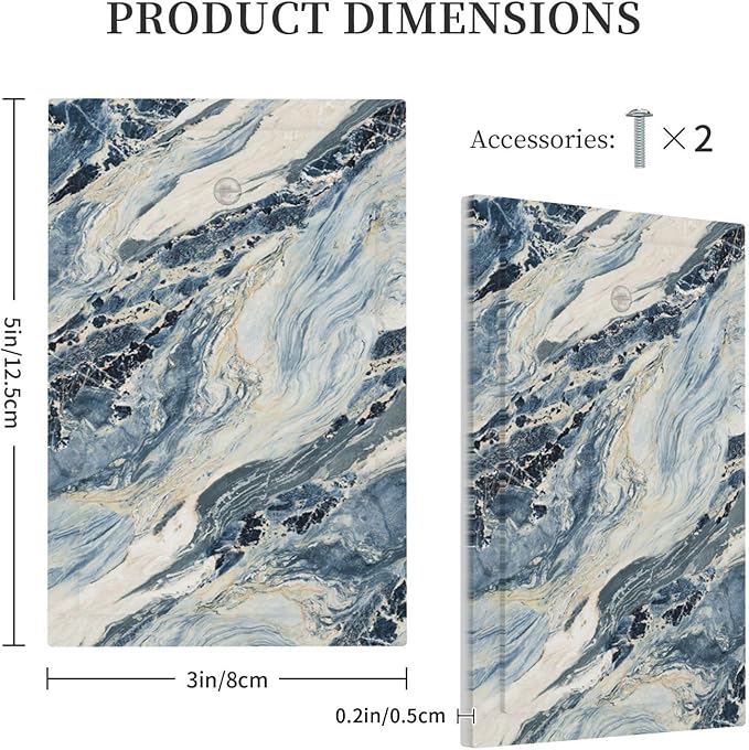 Light Switch Cover Plate Blue Grey Marbling Modern Abstract Design 1 Gang No Device Blank Electrical Wall Plates Faceplate Decorative Switch Plate for Bedroom living Room Decor