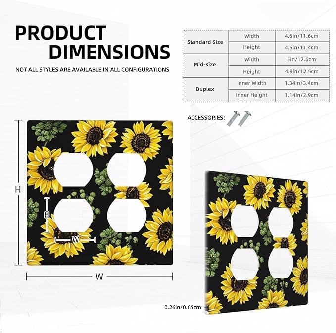 Outlet Covers Floral Sunflower Plants Flowers 2 Gang Double Duplex Decorative Light Switch Covers Electrical Wallplates Socket Faceplate For Bed Room Farmhouse Decor