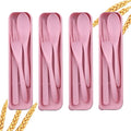 4 Sets Wheat Straw Utensils Reusable Travel Utensils Set,Portable Cutlery Set with Case Spoon Knife Fork Tableware Lunch Box Bulk for Adults Travel Picnic Camping Utensils Gifts (Pink)