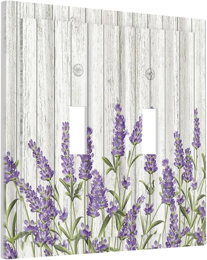 Rustic Wooden Plank Lavender 2 Gang Light Switch Cover Plate Double Toggle Wall Plate Decorative Outlet Cover Electrical Faceplate Switchplate for Bedroom Bathroom Kitchen Decor