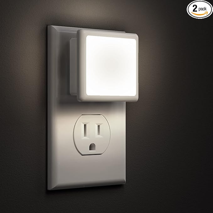 L LOHAS LED Night Lights Plug into Wall 2-Pack, 0.3W Plug in Night Light, Dusk to Dawn, 5000K Daylight White Bright Nightlight Auto-On/Off for Adults Kids Room Bedroom Bathroom Hallway Kitchen Non-Dim
