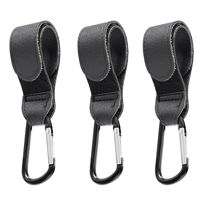 PandaEar 3 Pack Universal Stroller Hooks for Bags, Heavy Duty Stroller Organizer Hooks for Shopping Bags, Purses, Baby Bags, Adjustable Stroller Accessories(Black)