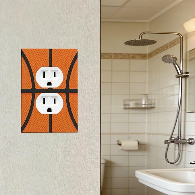 Vintage Basketball Texture Duplex Wall Plate - 1-Gang Standard US Size Sports Themed Kids Room Design Outlet Covers for Boy's Bedroom Decor