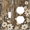 Light Switch Cover Plate Rustic Wood Butterflies Flowers Botanical 2 Gang Decorative Switch Plates 1 Toggle Duplex Combo Outlet Covers GFCI Wall Plates for Farmhouse Cabin Decor