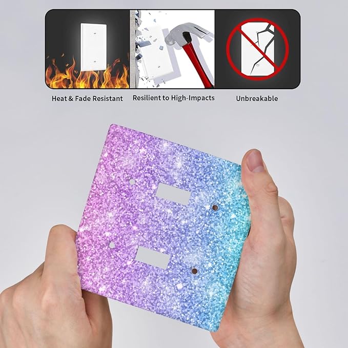 Pink Blue Mermaid Printed Pattern Double Light Switch Cover Plates Decorative 2 Gang Wall Plate Double Toggle Lightswitch Cover
