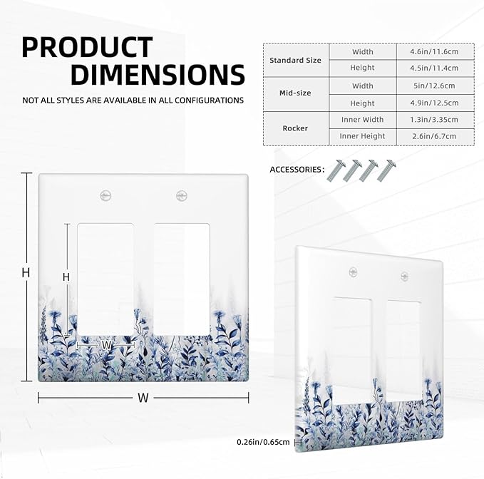 Decorative Outlet Covers Rustic Blue Plants Wildflower Boho Leaves 2 Gang Wall Plate Cover Double Rocker Decora Light Switch Covers Plate Jumbo Dual Electrical GFCI Switch Plate Cover