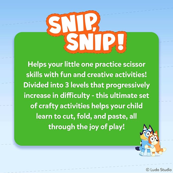 Skillmatics Scissor Skills Activity Book - Snip Snip Bluey, Preschool Cutting & Creative Activities, Felt Craft Kit, Fine Motor Skills Toys, Gifts for Boys & Girls Ages 3, 4, 5, 6, 7