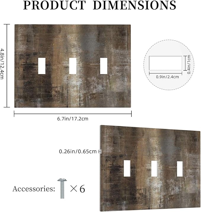 Light Switch Cover Plate Tan Brown Rustic Abstract Wood Vintage Wooden 3 Gang Triple Toggle Decorative Switch Plates Wall Plates Electrical Switchplate Faceplate for Farmhouse Home Decor