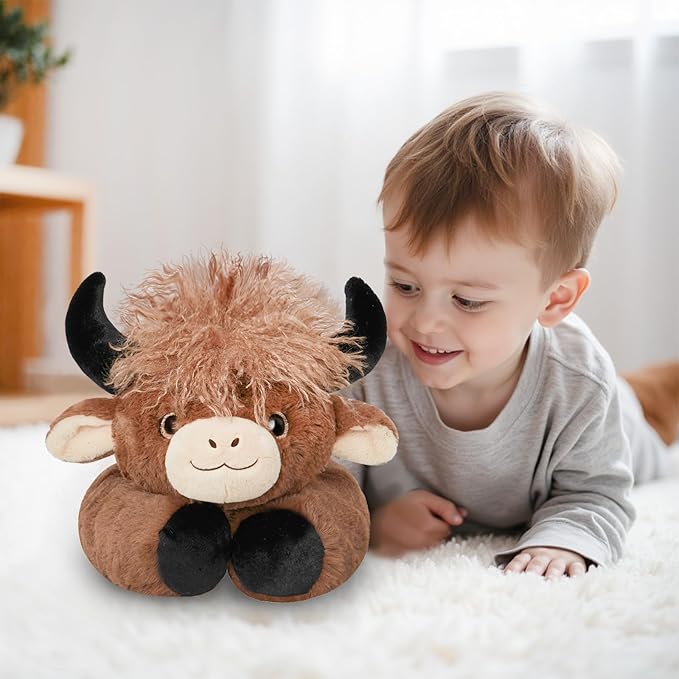 Niuniu Daddy 20" | 3.3 Pound Highland Cow Weighted Stuffed Animals for Adults, Weighted Brown Highland Cow Plush Toy for Toddler Kids, Fluffy Plushy Pillow with Soft Fur for Present Christmas Birthday