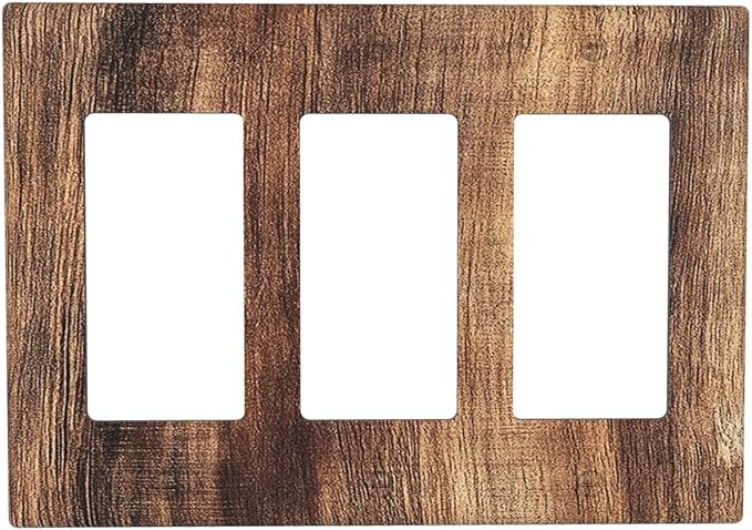 Light Switch Covers Vintage Rustic Brown Wood Grain 3 Gang Rocker Electrical GFCI Decorative Triple Outlet Wall Plate Cover Switchplate for Bedroom Farmhouse Decor