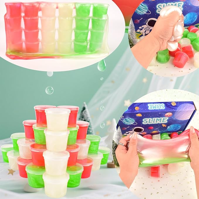 Galaxy Slime 24 Pack – Red, Green & White Slime Party Favors, Non-Sticky, Soft Slime Kit for Classroom Prizes, Christmas Stocking Stuffers, Goodie Bag Stuffers,Easter Basket Stuffers for Kids