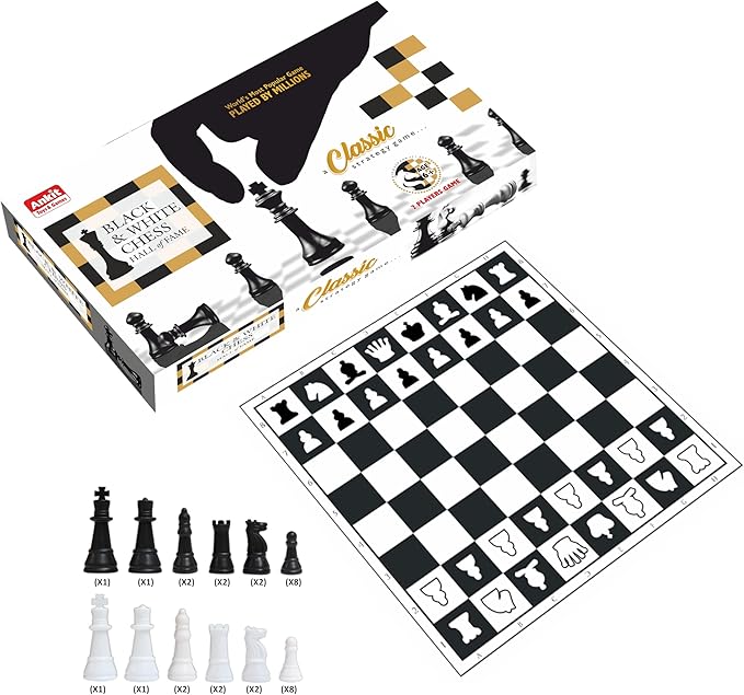Ankit Toys & Games Black & White Chess Set – Durable, Portable Strategy Game for Kids & Adults Age 6+ Perfect for Family, Parties, Travel, and Gifting (Board Size 38 * 38 Cm)