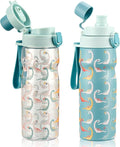PIQUEBAR Kids insulated Water Bottle 17oz & Sport Water Bottle 24oz Set, Stainless Steel Metal Vacuum Water Bottles, Leakproof Tritan Sport Water Bottles for School Boys Girls, Blue Dinosaur