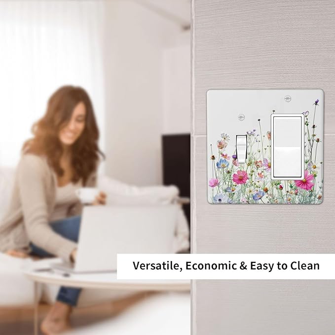 Outlet Covers Boho Colorful Flowering Plant Wild Flower 1 Toggle 1 Rocker Combination Decorative Wall Plate Electrical Switch Plates Light Switch Cover Plate For Bed Room Living Room