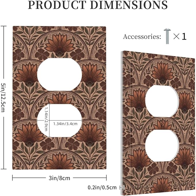 Earth Tone Floral Rustic Damask Boho Flower Outlet Covers 1 Gang Duplex Light Switch Cover Decorative Switch Plates Electrical Receptacle Faceplate Wall Plate for Farmhouse Home Decor