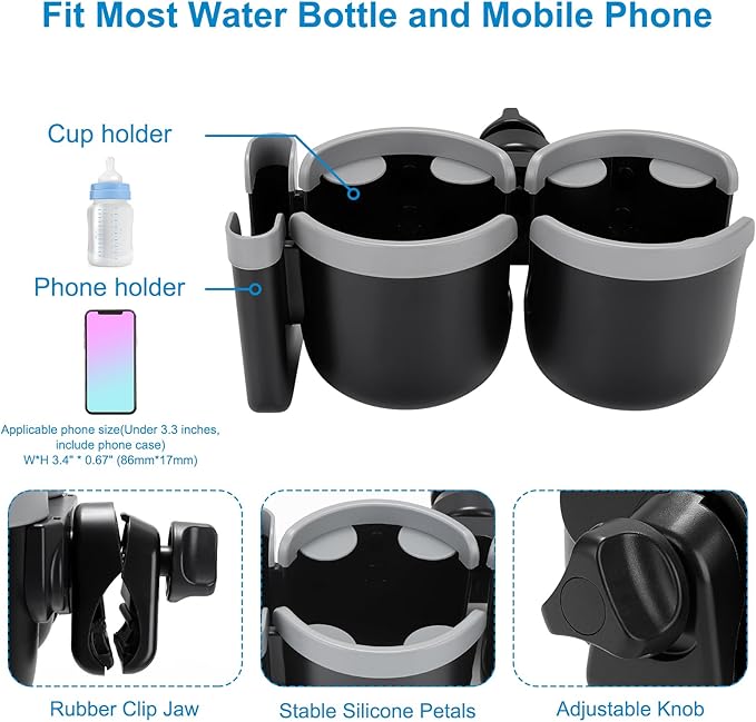 Accmor Stroller Cup Holder with Phone Holder, Bike Cup Holder, Universal Cup Holder for Uppababy Nuna Doona Strollers, 2-in-1 Cup Phone Holder for Stroller Bike Accessory