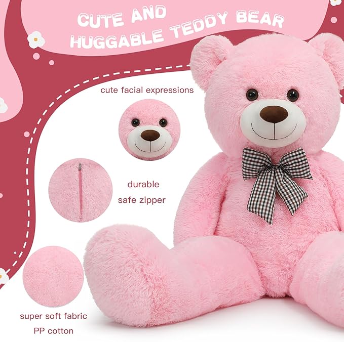 Misscindy Giant Teddy Bear Plush Stuffed Animals for Girlfriend or Kids 47 inch, (Pink)