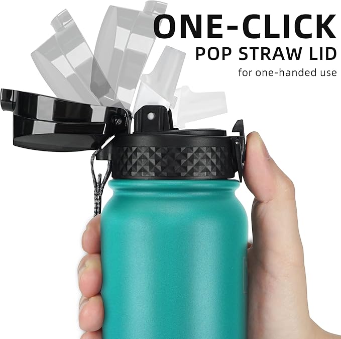 Fanhaw 20 oz Insulated Stainless Steel Water Bottle with Straw Lid, Leakproof & Anti-Dust Sports Bottle for Kids, Women & Men (Green Blue)