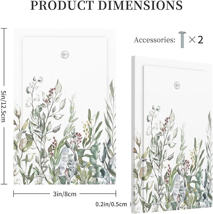 Wildflower Garden Rustic Green Leaf Floral Light Switch Cover Plate 1 Gang No Device Blank Electrical Wall Plates Faceplate Decorative Switch Plate for Bed Room Living Room Decor