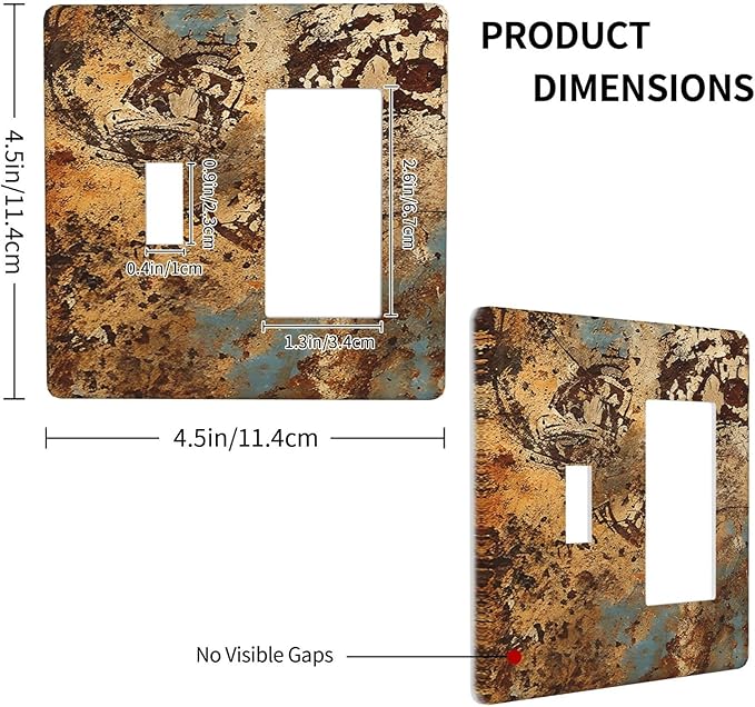 Light Switch Cover Plate Shabby Old Rusty Antique Brass Copper Print 2 Gang Toggle Rocker Combo Wall Plates Decorative Switch Plates and Outlet Covers Socket Cover for Kitchen Home Decor