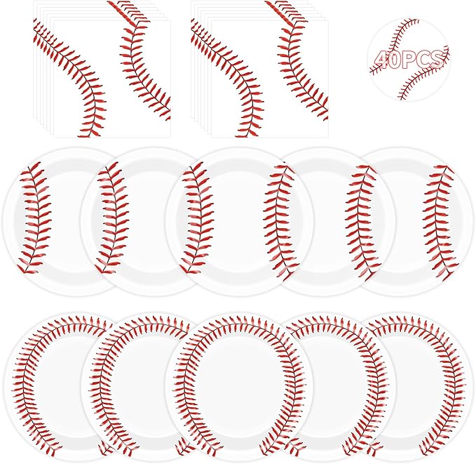 40 Pcs Baseball Plates and Napkins Sets - Baseball Party Supplies, Disposable Paper Dinner Plates and Napkin Tableware Kit for Sports Themed Baseballs Birthday Party Table Decorations, Serves 20