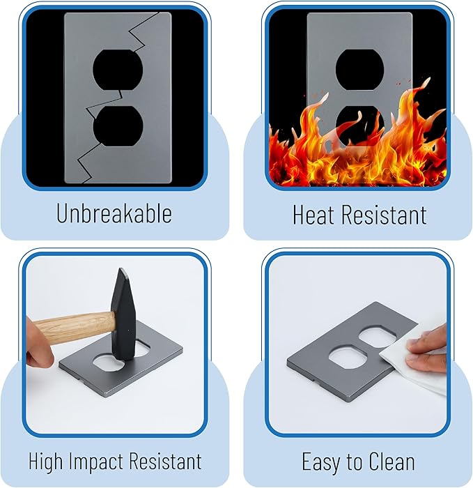 Bates- Screwless Duplex Wall Plate, Standard Size, 6 Pack, 1-Gang Child Safe Receptacle Outlet Cover, Unbreakable Polycarbonate Thermoplastic, Nickel