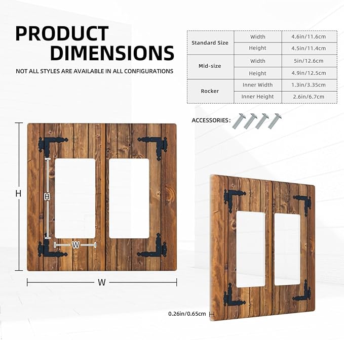 Faux Wood Decorative Printed Double Gang Rocker Decorative Light Switch Cover, 2-Gang Wall Plate Outlet Cover