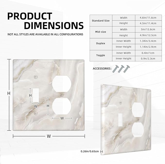 Abstract Luxury White Marble Texture Wallplates 1 Toggle 1 Duplex Switch Plate Electrical GFCI Faceplate Decorative Light Switch Covers for Bathroom Kitchen Living Room Decor