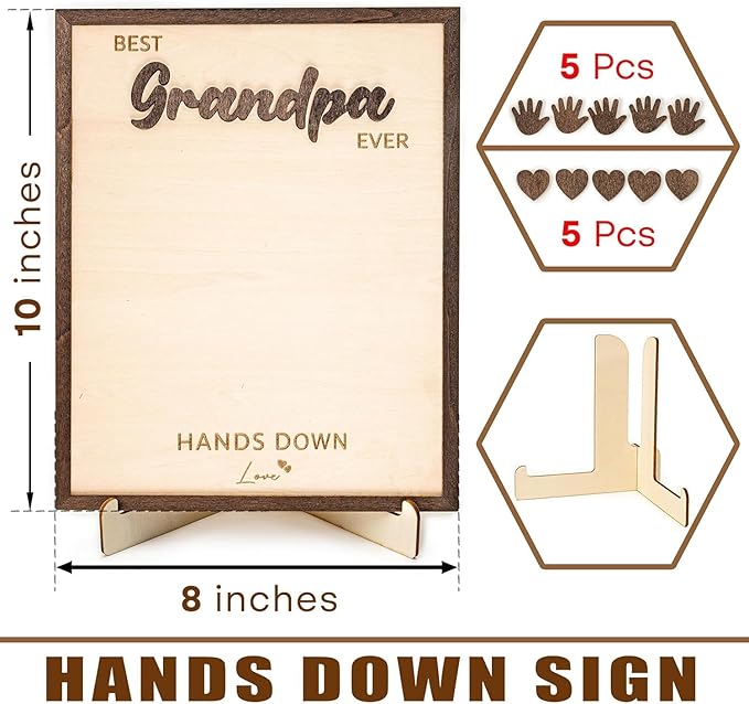 Best Grandpa Ever Gifts - Personalized Wooden Handprint Plaque, DIY Keepsake Craft Kit from Grandkids, Meaningful Family Decor to Capture Precious Memories, Unique Birthday Christmas Gift for Grandpa