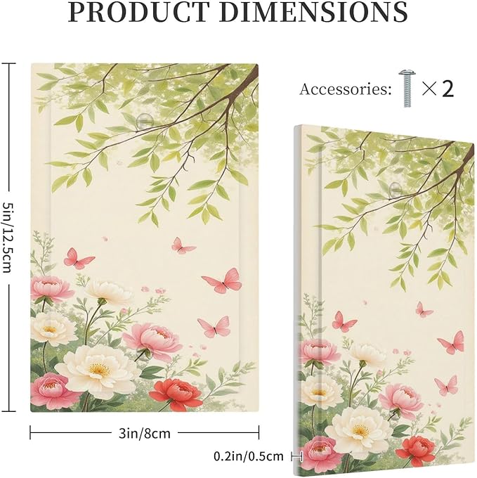 Light Switch Cover Plate Garden Flowers Green Leaves And Butterflies 1 Gang No Device Blank Electrical Wall Plates Faceplate Decorative Switch Plate for Bedroom Cabin Decor