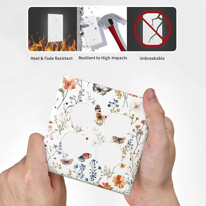Outlet Covers Vintage Wildflowers Plants Floral 2 Gang Double Duplex Decorative Light Switch Covers Electrical Wallplates Socket Faceplate For Bed Room Living Room Decor