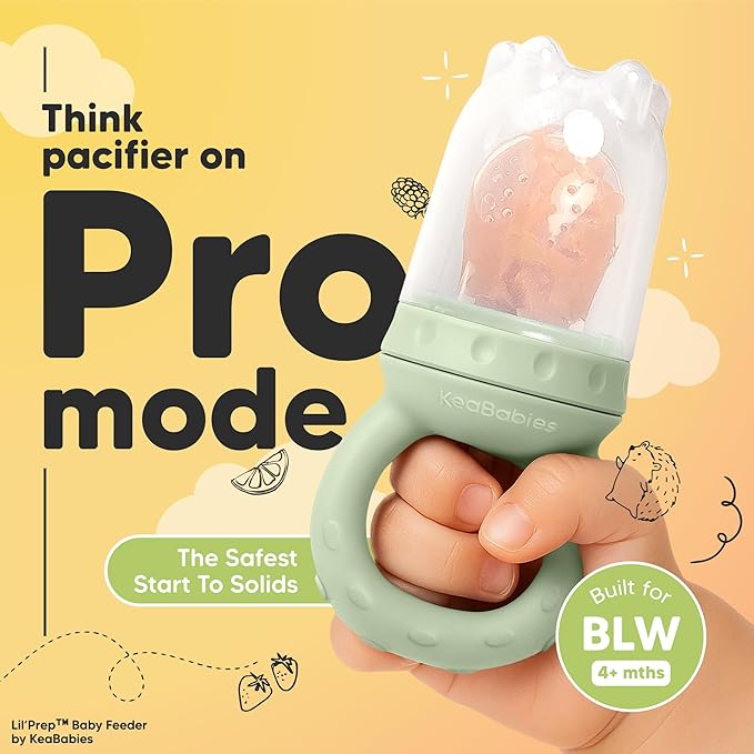 KeaBabies Baby Fruit Feeder 2pk - Silicone Baby Food Feeder for Babies 6-12 Months, Breast Milk Popsicle Teether, Weaning, Pacifier, Freeze Frozen Solid Food, Infant Feeding Essential (Mellow)