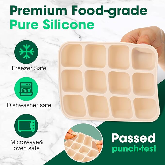 Mimorou 3 Pack Baby Food Freezer Tray with Lids 2.8 oz x 12 Cups Silicone Baby Food Storage Container Ice Cube Freezer Molds for Homemade Vegetable Fruit Purees Snack(12 Cups,Purple, Pink, White)