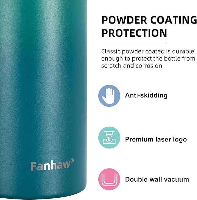 Fanhaw 24 oz Insulated Stainless Steel Water Bottle with Straw Lid, Leakproof & Anti-Dust Sports Bottle for Kids, Women & Men (Green Blue)