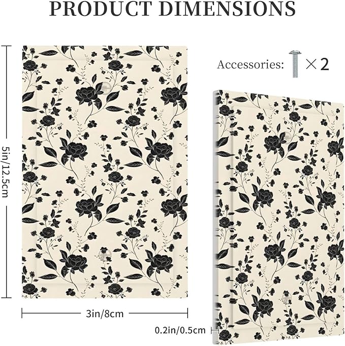 Black Rose Dark Romance Wildflowers Floral Light Switch Cover Plate 1 Gang No Device Blank Electrical Wall Plates Faceplate Decorative Switch Plate Covers for Bedroom Living Room Decor