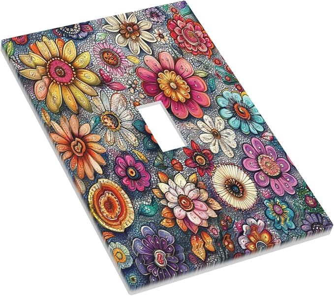 Decorative Light Switch Cover Colorful Rainbow Pointillisme Flower 1 Gang Single Toggle Device Electrical Faceplate Switchplates Decorator Outlet Wall Plate For Bed Room Home Decor