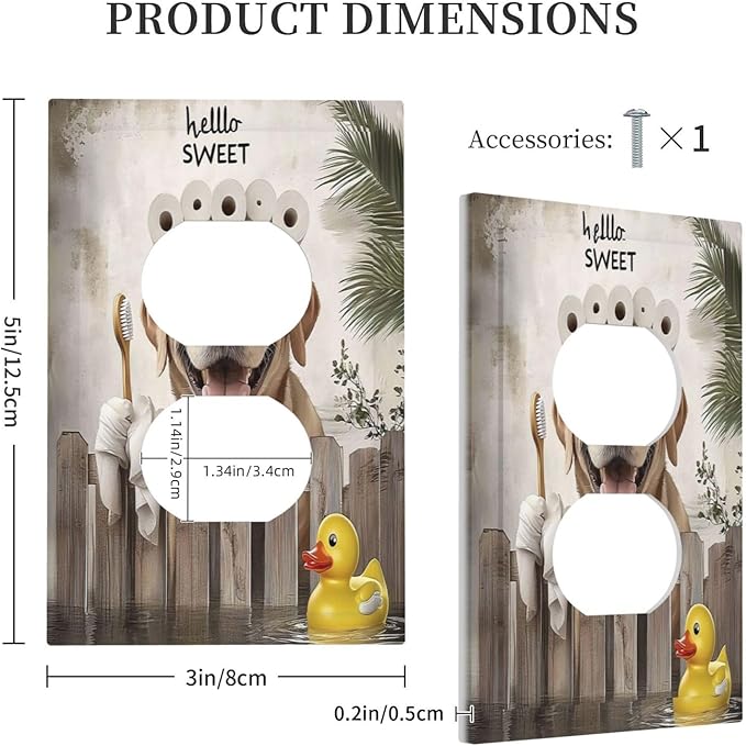 Funny Dog Rustic Farmhouse Wooden Fence Labrador Outlet Covers 1 Gang Duplex Light Switch Cover Decorative Switch Plates Electrical Receptacle Faceplate Wall Plate For Kids Room Bathroom Decor