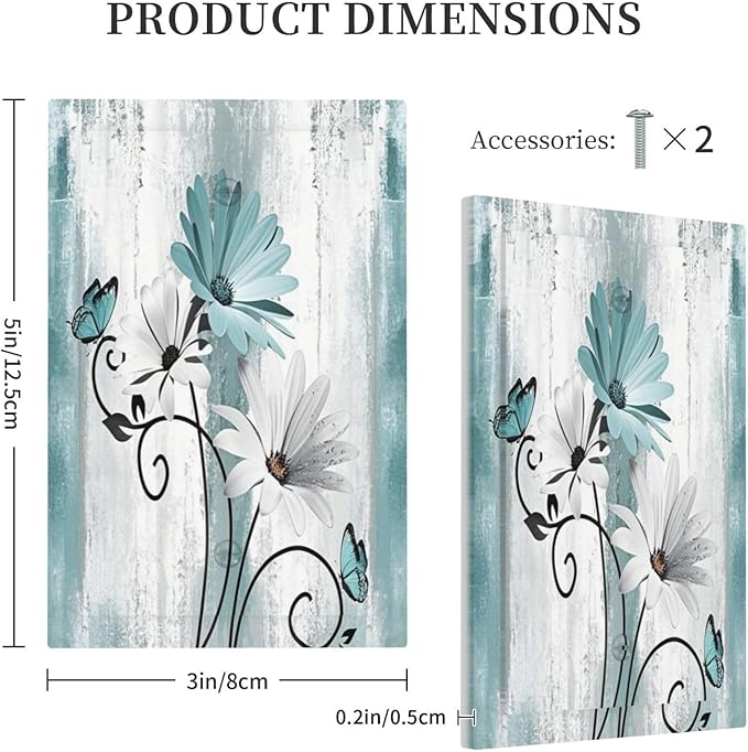 Light Switch Covers Teal Daisy Floral Butterfly Vintage Wood Decorative Switch Plates 1 Gang Blank No Device Outlet Covers Electrical WallPlates for Bathroom Bedroom Decor