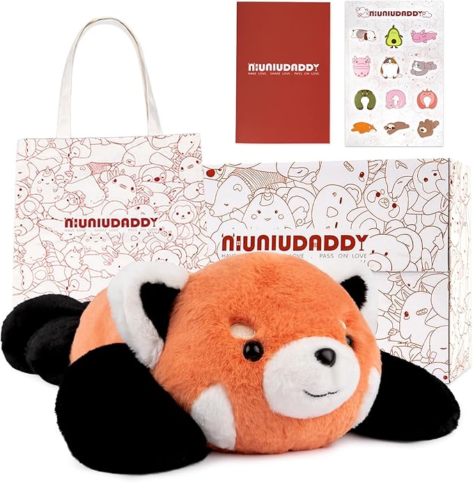Niuniu Daddy 26" | 5LB Red Panda Study Buddy Weighted Stuffed Animals, Sensory Weighted Plush Toy for Adults Kids, Giant Stuffed Red Panda Pillow as Gift for Birthday Include Bag Sticker Card