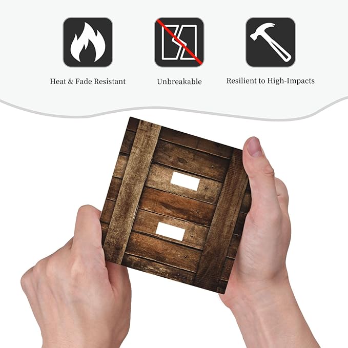 Brown Wooden Barn Door Old Wood Print Decorative Switch Plates 2 Gang Double Toggle Outlet Light Switch Cover Wall Plate Electrical Faceplate for Farmhouse Home Decor