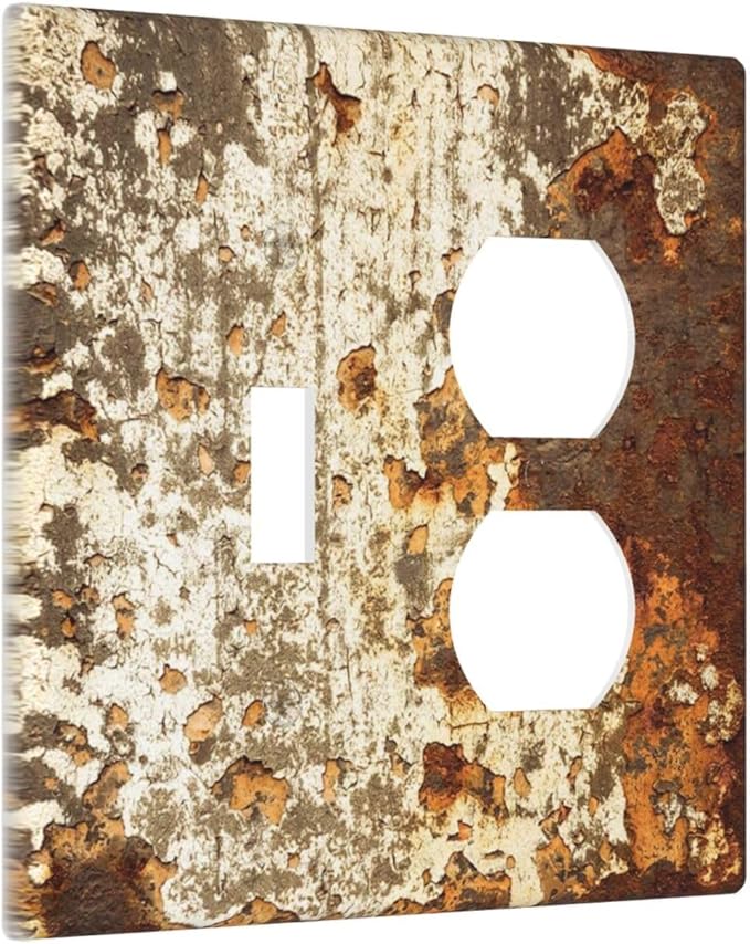 Wallplates Vintage Metal Rust Texture Peeling Paint 1 Toggle 1 Duplex Switch Plate Electrical Gfci Faceplate Decorative Light Switch Covers For Farmhouse Cabin Decor
